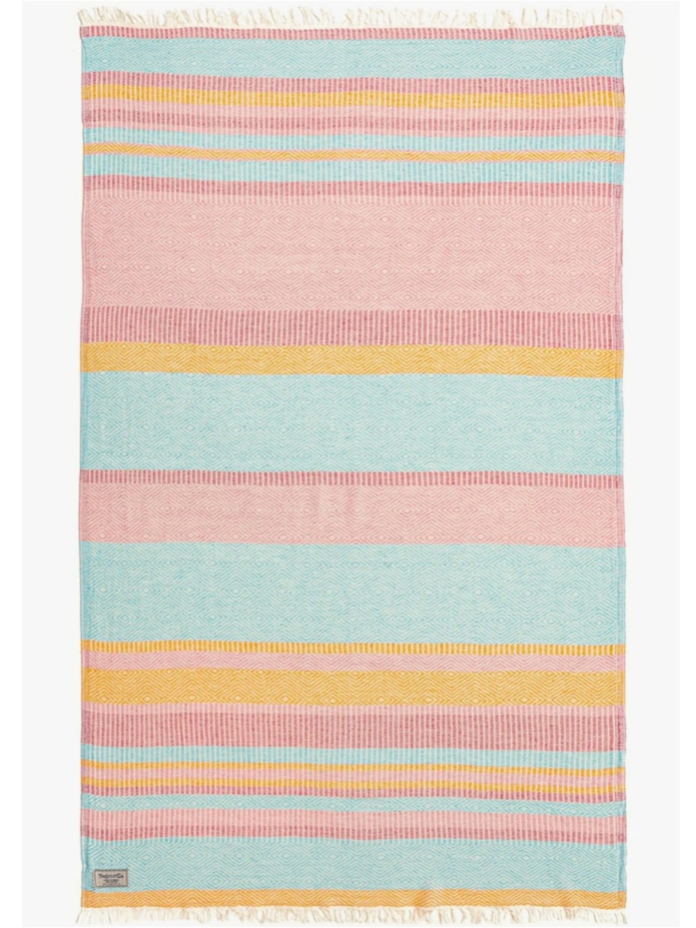 Woven Travel Wrap Sarong Towel Blanket 100% Cotton Herringbone Aqua Pink Yellow